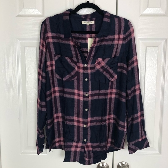 New Francesca’s Alisha Plaid Button Down Top - Picture 5 of 11